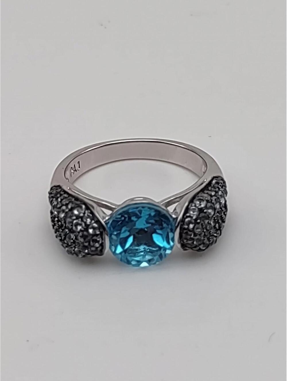 PAJ Sterling Silver Blue Stone Ring CZ Pave Size 7 925 China